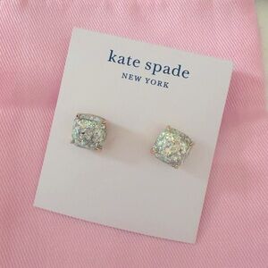 Kate Spade Silver green Glitter Square Earrings